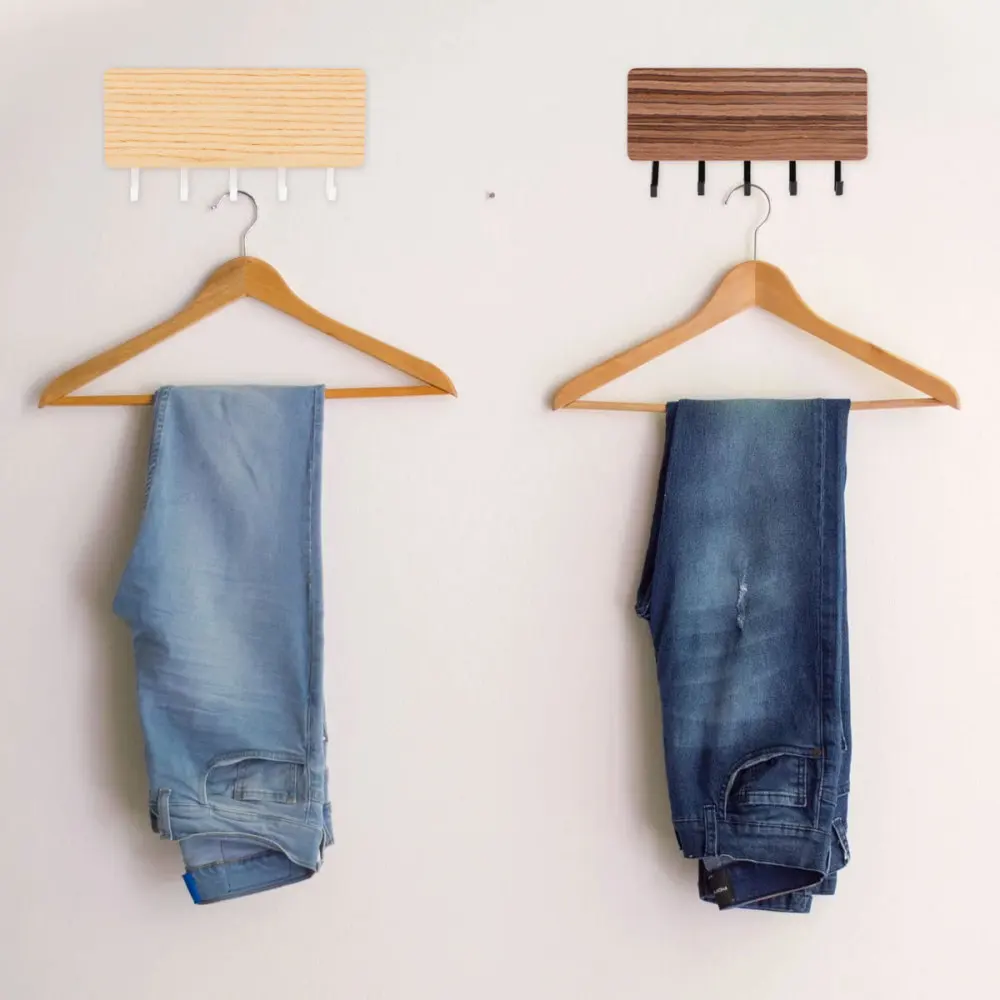 

2pcs Wooden Hook Board Wall Mounted Hanging Shelf Creative Keys Hooks for Home Office Bedroom (Black, White)