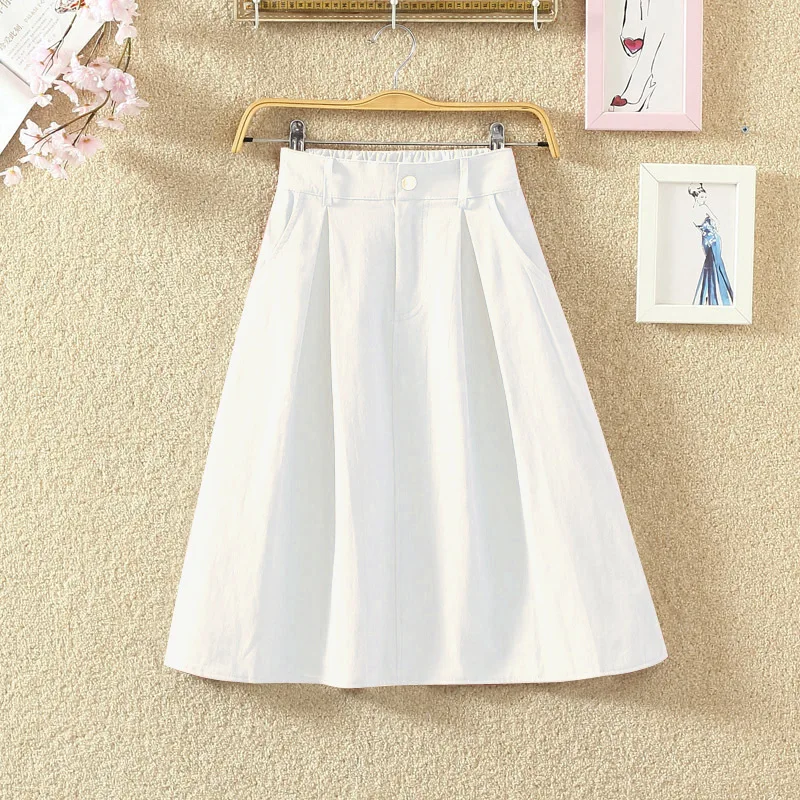

High Waist Zipper Korean Midi Skirt Women 2020 Spring Double Pocket Summer Skirts Womens Autumnpleated Skirt Female White
