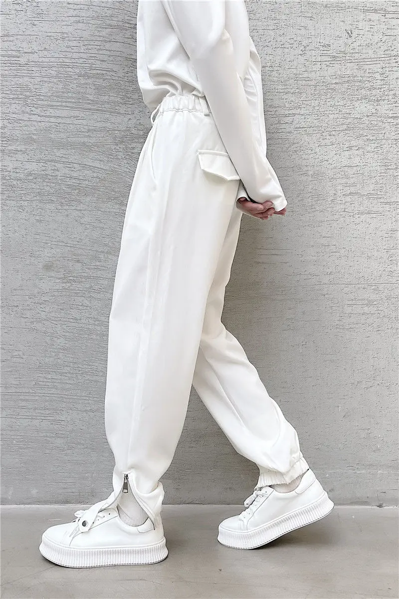 

2021 Spring And Autumn New Youth Popular Korean Version Of Pure Color Simple Foot Zipper Trousers Fashion Casual Sports Pants