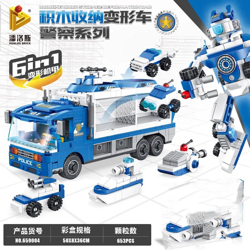 

City Police Building Block Storage Car Children Toys With Technology Educational Transformation Kids Diy Boy Birthady Toys Gift