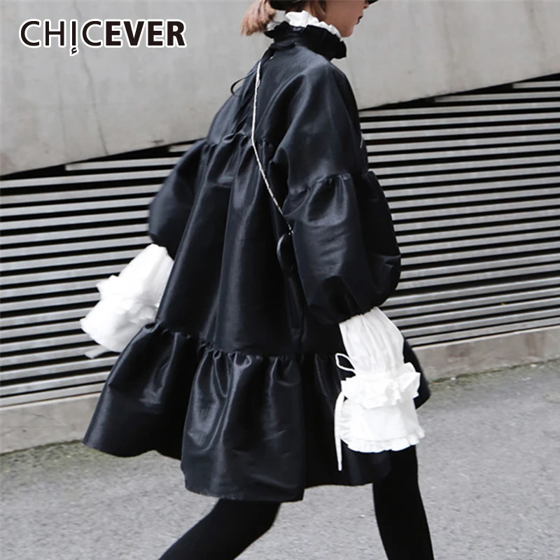 CHICEVER винтажное платье из искусственной кожи женское со стоячим воротником и