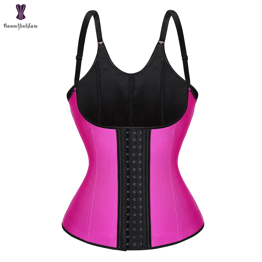 

Latex Rubber Corset Vest Adjustable Straps Waist Trainer Cincher Steel Boned Body Shapewear Corselet