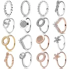 Женское кольцо из серебра 925 пробы, с круглым закреплением логотипа, кольца с сердечками, кольцо из розового золота с бантом для принцессы, ювелирные изделия