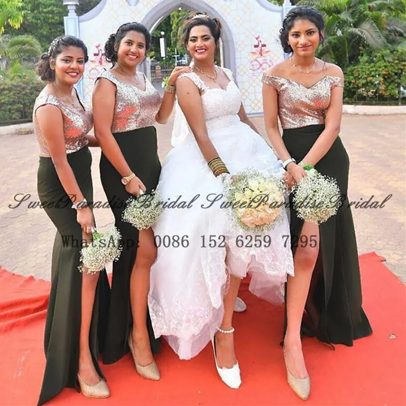 

Bling Sequined Top Bridesmaid Dresses With Side Split 2020 Off Shoulder Vestidos Mermaid Long Formal Wedding Party Dress Gown