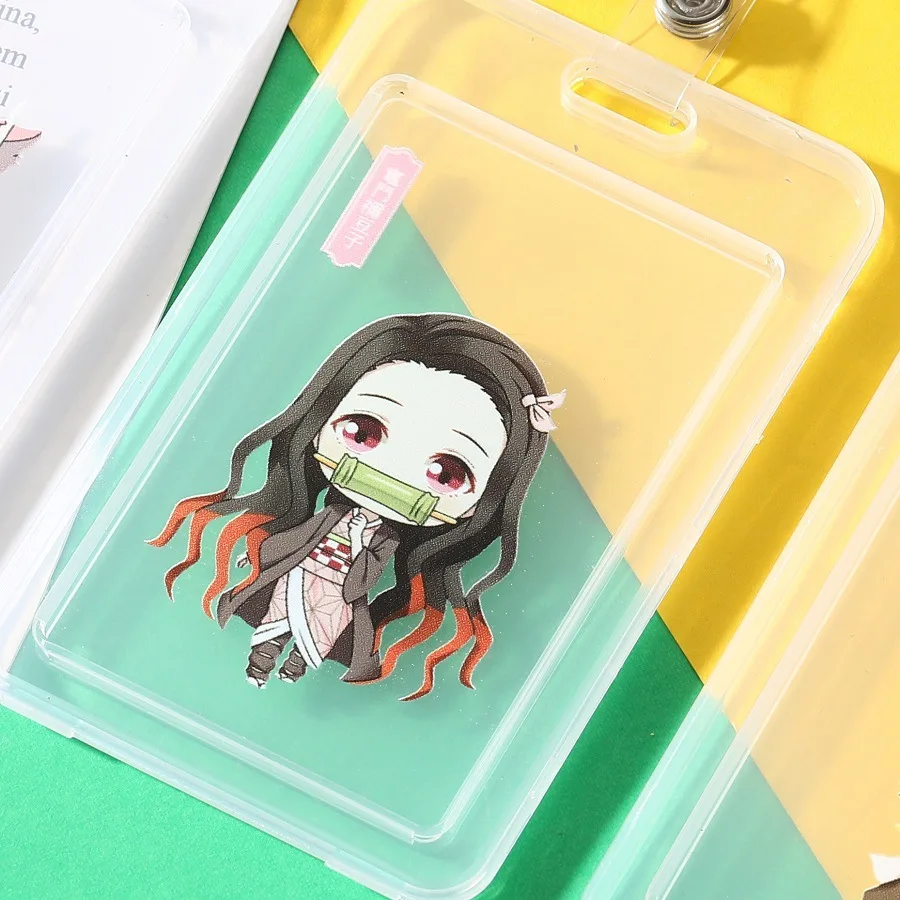 Anime Demon Slayer Kimetsu no Yaiba PVC Card Holder Kamado Tanjirou Cosplay Stretchable Card Cover Keychain Pendant Accessories