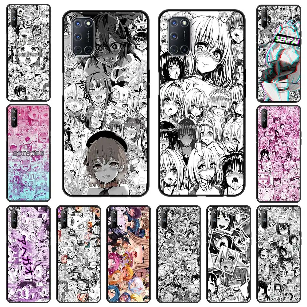 anime hentai sexy bunny girl phone case for oppo a53 a52 a54 a15 a9 2020 black shell for realme 8 7 6 pro c3 c21 silicone cover free global shipping