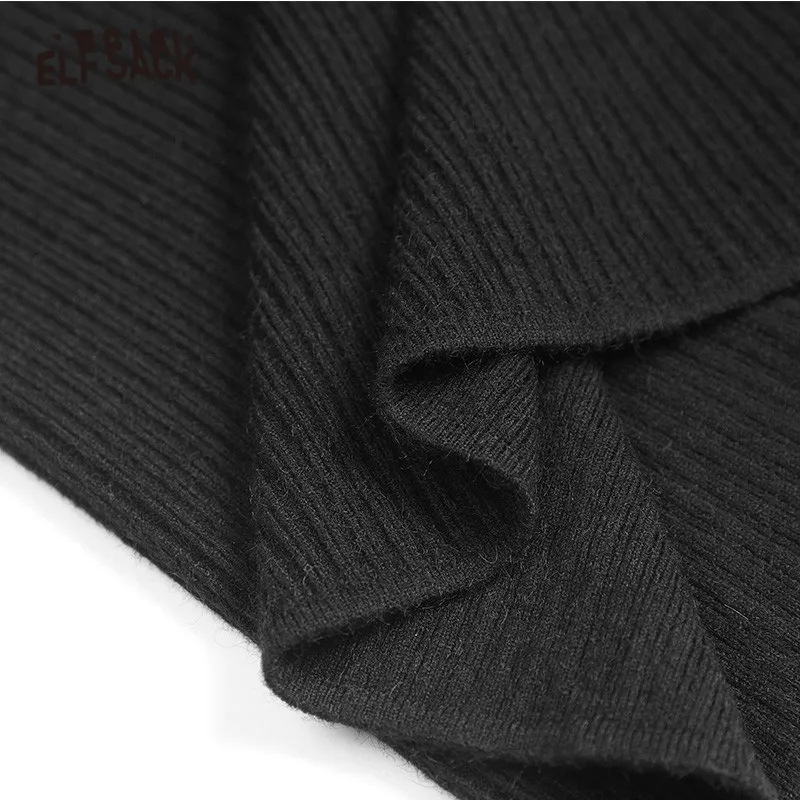 ELFSACK Black Solid Split Empire Waist Knitted Skirt Women Winter Pure New Elegant Skinny Office Ladies Daily Skirts