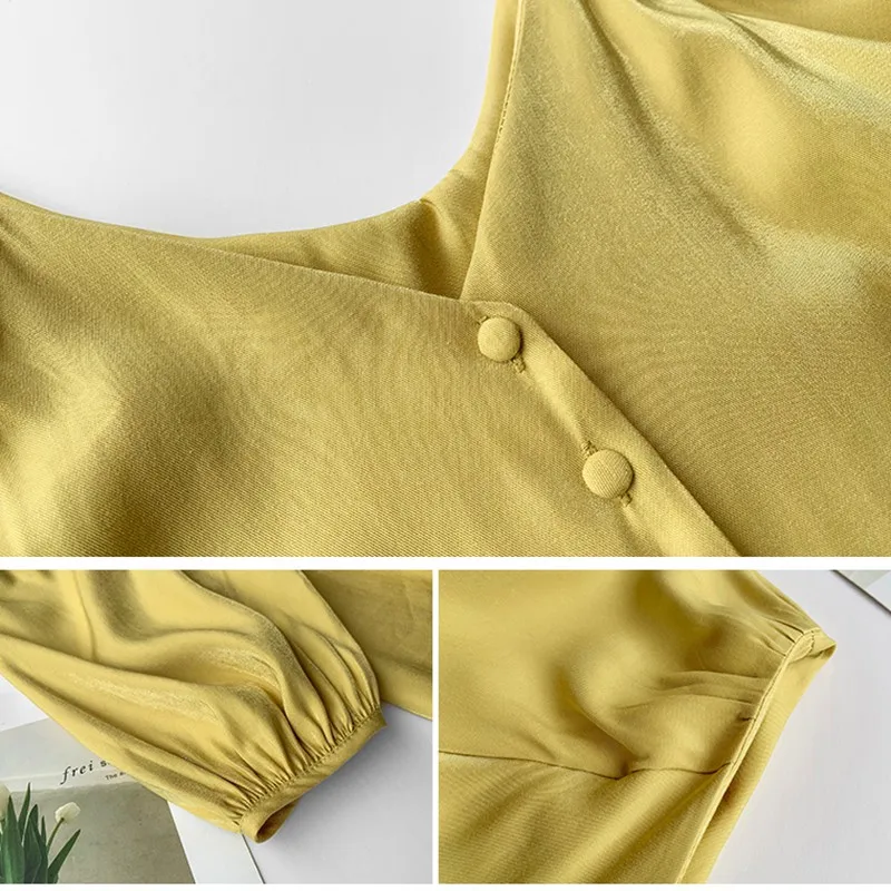 

Women Button Up Blouses Chiffon Crop Blouse Sexy Puff Sleeve Blouse Women Shirts Ruffle Top Streetwear Korean V-Neck Clothing 1