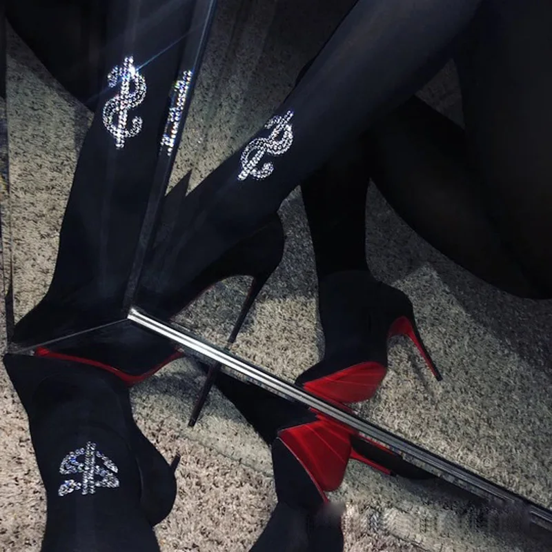 Женщин Lucky доллар Сексуальная геометрический узор Стразы колготки с заклепками