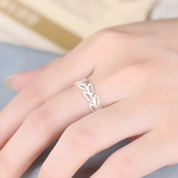 

925 Sterling Silver Jewelry Vintage Leaf Rings for Women Girls Adjustable Ring Birthday Jewelry Accessories Anillos JZ543