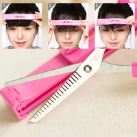 2pc pink hair cutting ruler hair trimmer scissors bangs clipper diy trim bangs hair pins clips for hair cutting neatly hair tool