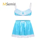 Комплект мужской кружевной из гладкого атласа, нижнее белье Sissy с регулируемыми бретелями-спагетти, топ с эластичным поясом, короткая юбка, 2 шт.