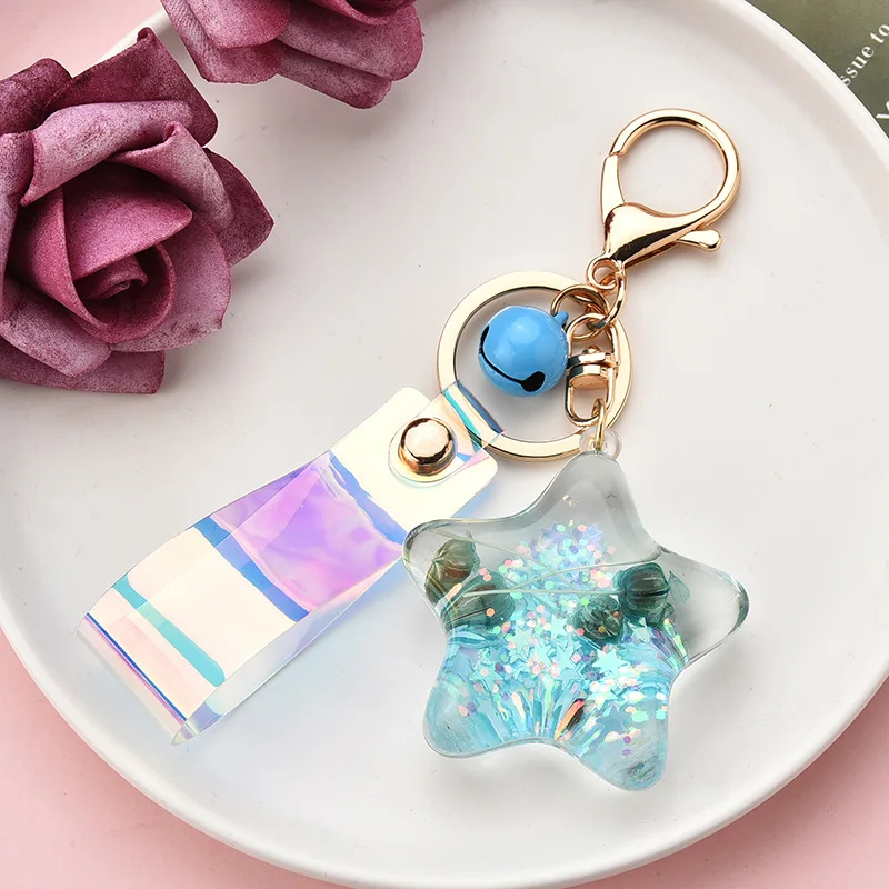 Брелок для ключей с жидкостью подвеска блестками морскими звездами зыбучим