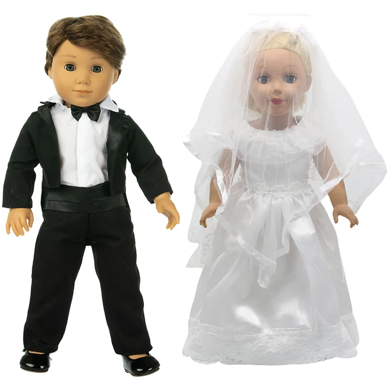 

Свадебный комплект включает свадебное платье с вуалью, официальный костюм, наряд и обувь, одежда для американской кукольной девочки, 18-дюйм...
