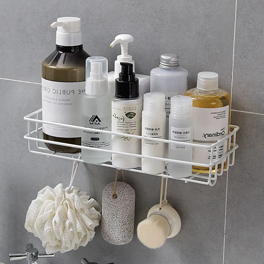 

Wall Mounted Bathroom Shelves Floating Shelf Shower Hanging Basket Shampoo Holder WC Accessories Kitchen Seasoning Storage Rack