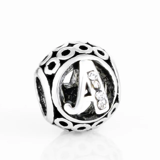 free shipping MOQ 1pc round openwork initial letter alphabet diy bead fit original pandora charms bracelet X004