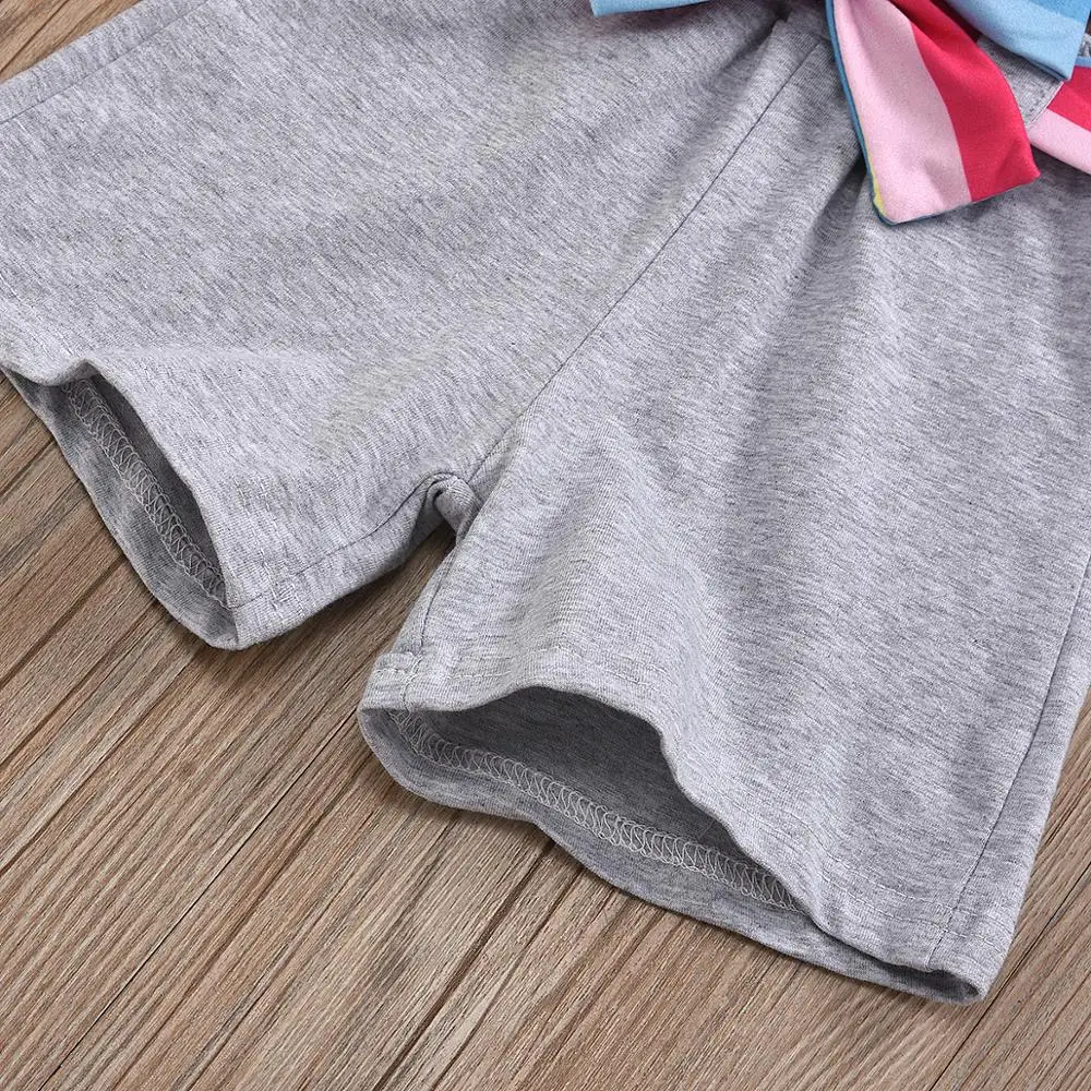 

2020 Girls Vest Rainbow Stripe Top Bowknot Belt Casual Matching Set Summer Outfit Kids Children Teenage Clothes roupas menina