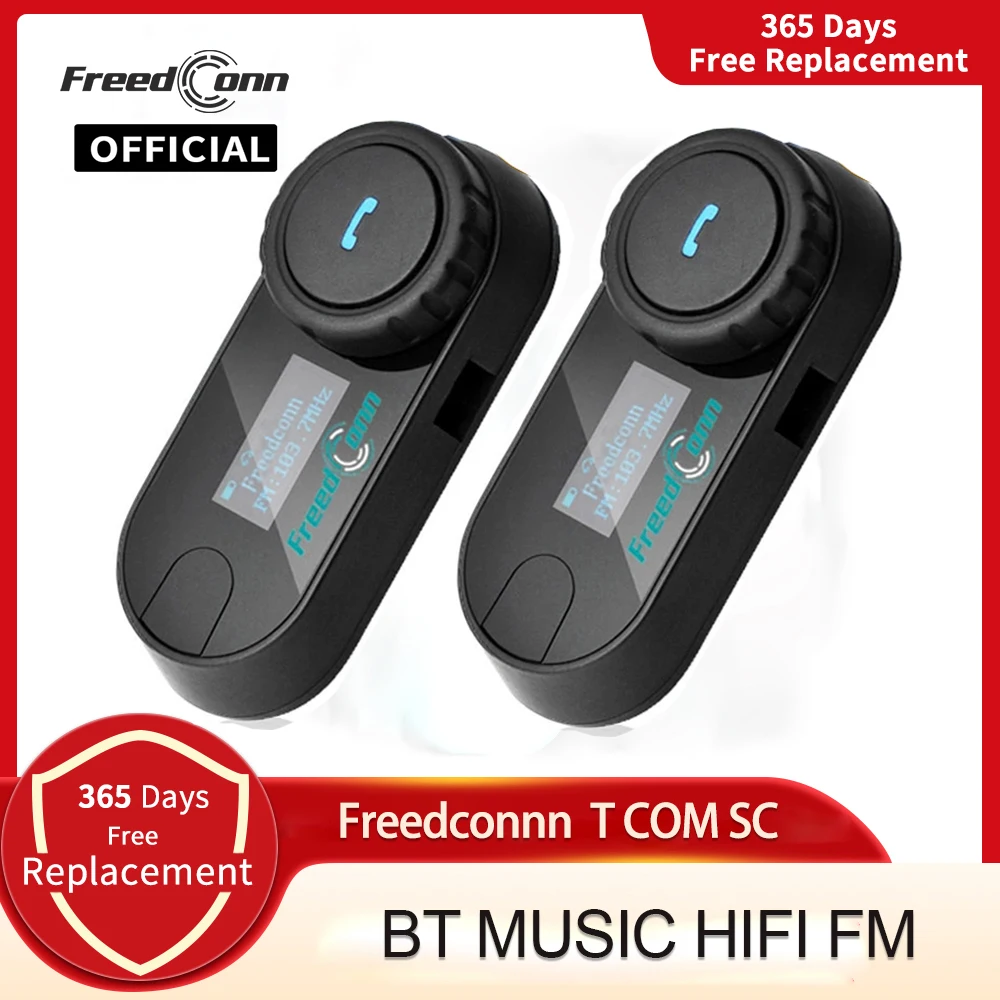 Беспроводное переговорное устройство FreedConn TCOM-SC, Bluetooth-гарнитура для мотоциклетного шлема с дальностью 800 м и ЖК-экраном, FM-радио - изображение