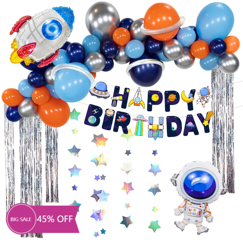 

1 Set Universe theme Outer Space Decoration Banner Balloons UFO Spaceship Astronaut Bunting Hanging Banner Birthday Party Favors