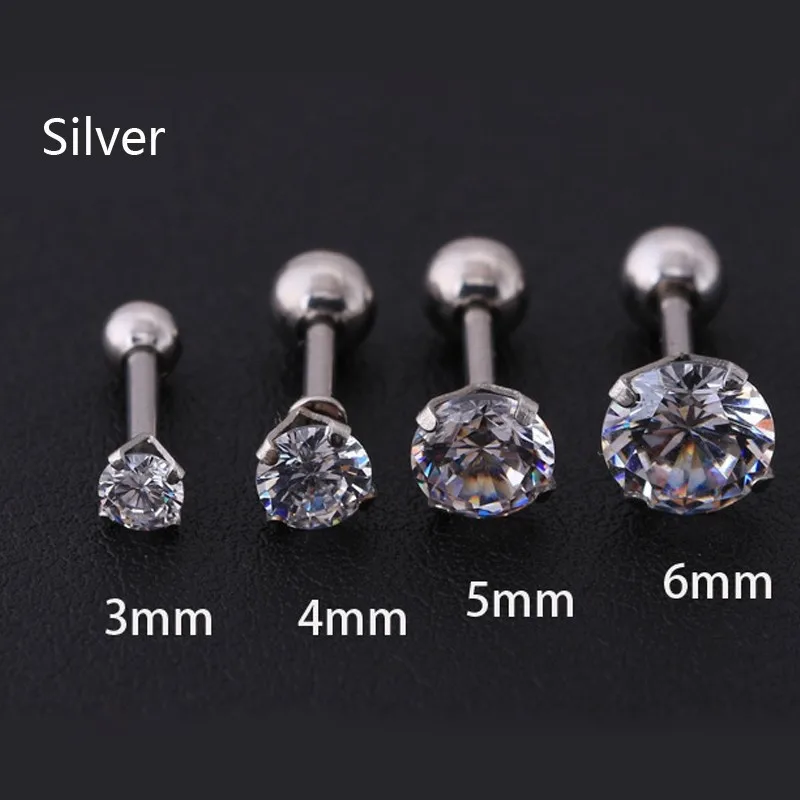 

1 pcs/bag Size 3/4/5/6mm 4 Colors Medical titanium needle True zircon Ear Studs Boys and girls Earrings For DIY Party Earrings