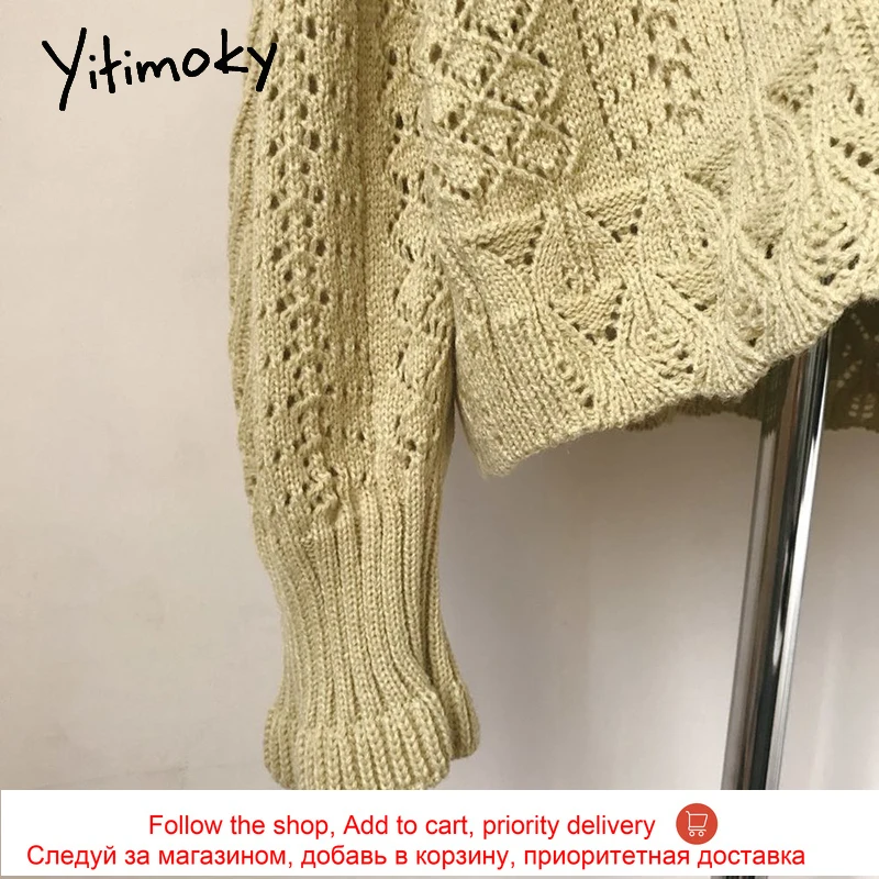 

Yitimoky Knitted Cardigan Women Vintage White Sweater Hollow Out Coats Korean Fashion Clothes Long Sleeve Loose Button V-Neck