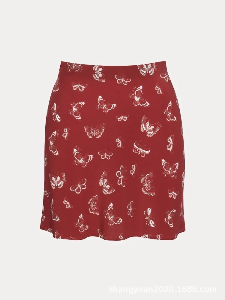 

Skirt 2021 Women New Series Silk Butterfly Print Skirt