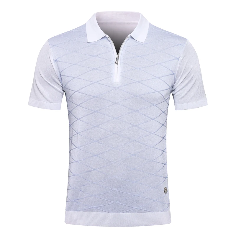 

Мужская шелковая рубашка-поло с коротким рукавом, на молнии