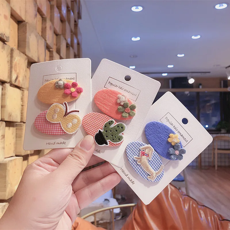 2 шт. новые корейские Детские Мультяшные зажимы для волос модные милые тканевые