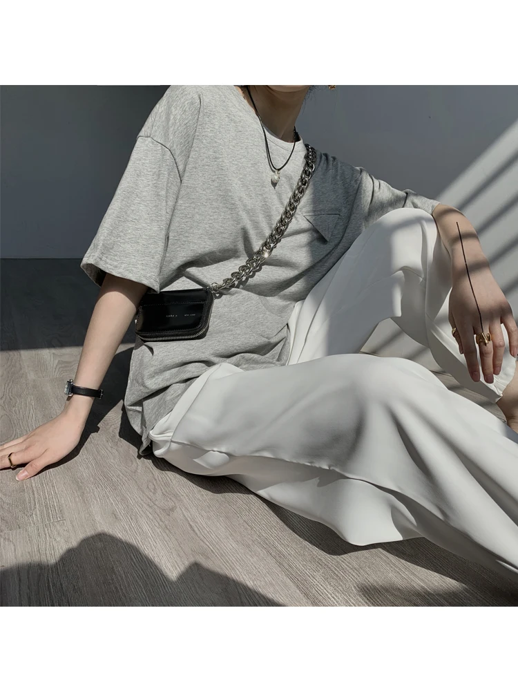 

HA SA Woman Mujer Camisetas Streetwear Japanese T-shirt Goth Vegan INS Style Fashion Loose Short Sleeve Summer Triangle Pocket