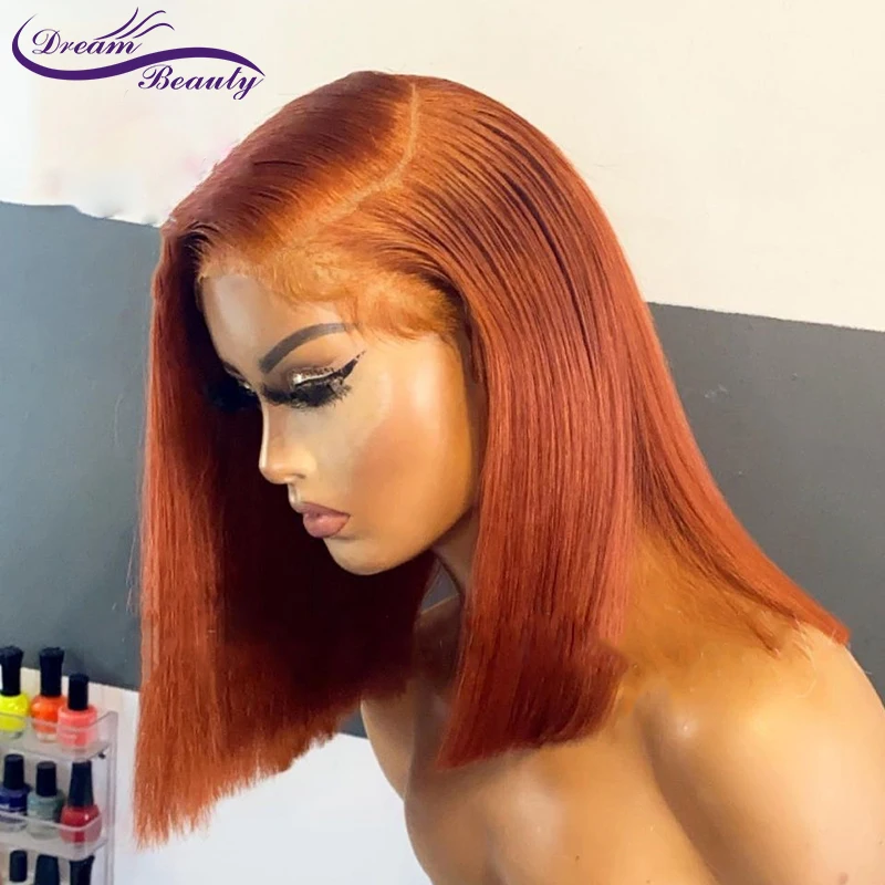 Парик апельсиновый имбирный 13*1 на сетке спереди перуанские натуральные волосы