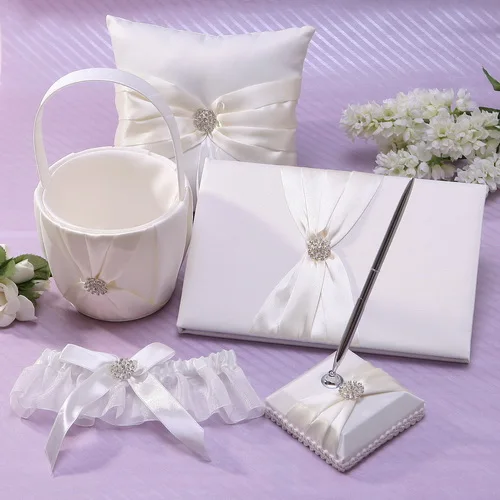 Набор Свадебная коллекция цвета слоновой кости из атласа с пояс со стразами