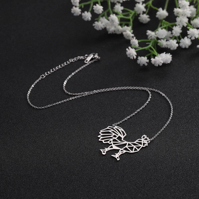 

Stainless steel rooster origami pendant necklace ladies clavicle chain 12 Zodiac animal necklace