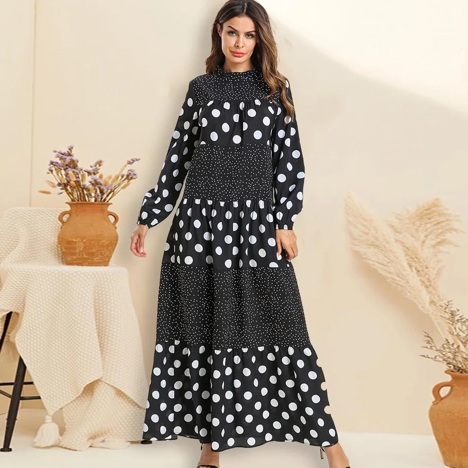 2021 мусульманское простое модное Полосатое сращивающееся тонкое платье с длинным рукавом мусульманские халаты свободное темпераментное пл...