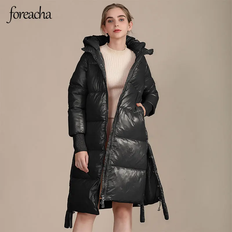 

foreacha winter new stand collar zipper women coat black loose long thick down jacket female 2021 куртка зимняя женская