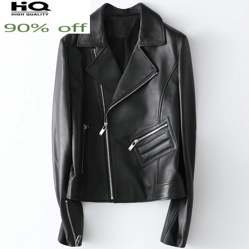 Fashion Genuine Leather Jacket Women Motorcycle Sheepskin Coat Female Short Spring Autumn Clothes 2022 Mujer Chaqueta Pph3356