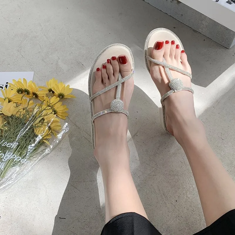 Slippers Casual Beach Shoes Slides Square heel Jelly Flip Flops Women Thongs Low Pantofle Luxury Sabot Summer Flat Block Glitter