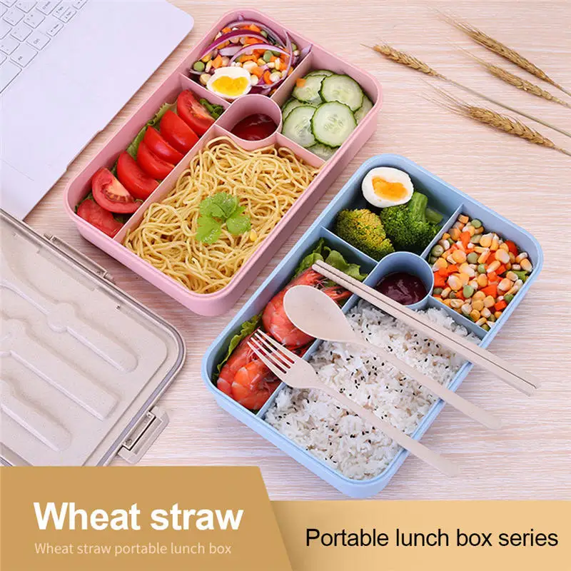 Lunch Box Wheat Straw Eco-Friendly Portable Bento Box Food Sealed Insulation Compartment Tableware For Kids School Office Picnic