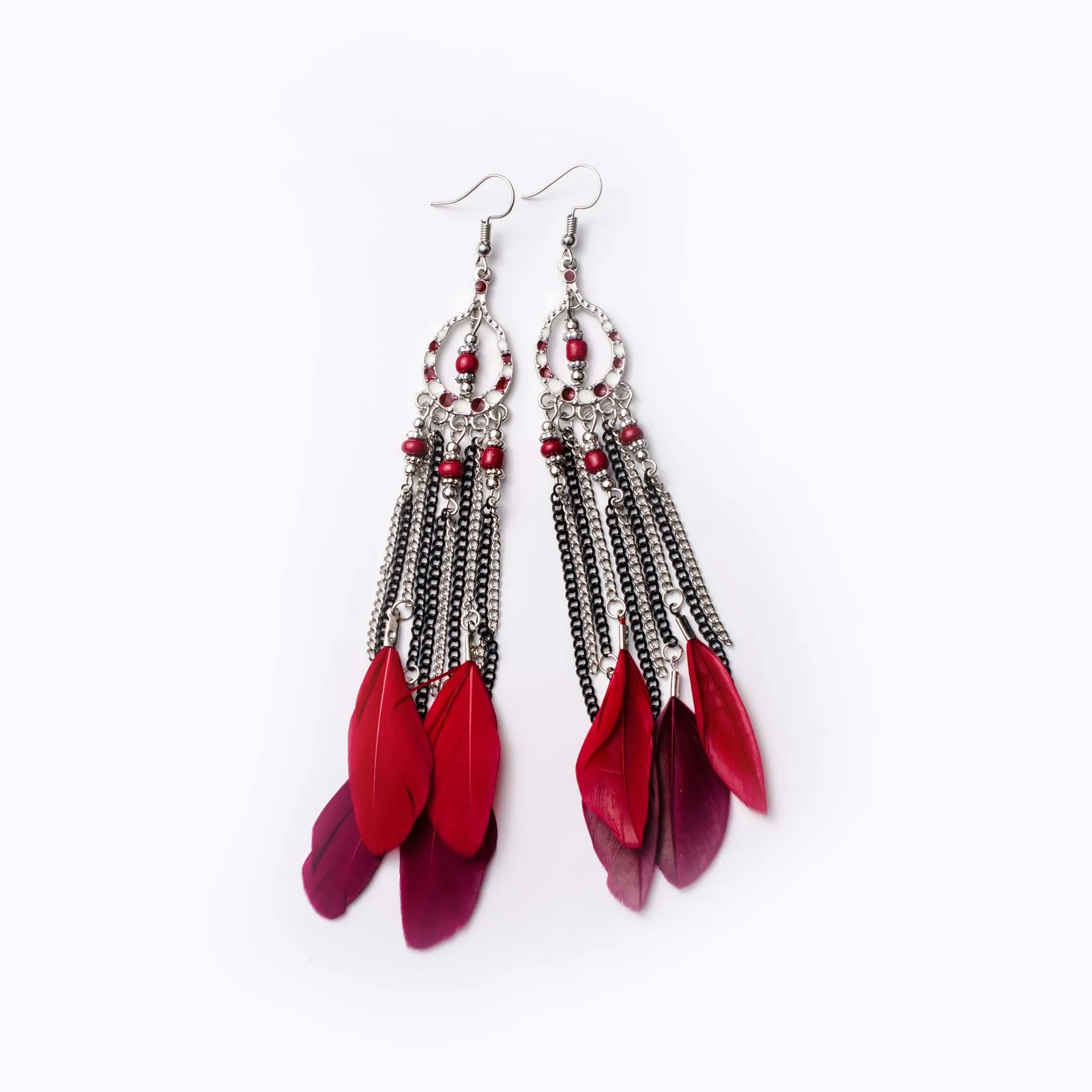

Vintage Classic Feather Tassel Earrings National Style Long Chain Ear Stud