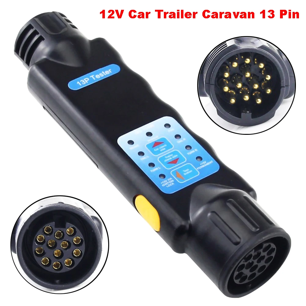 12V 13Pin Car Truck Trailer Plug Socket Tester Wiring Circuit Light Test Tool Diagnostic Tool Black Adapter Auto Diagnostic Tool