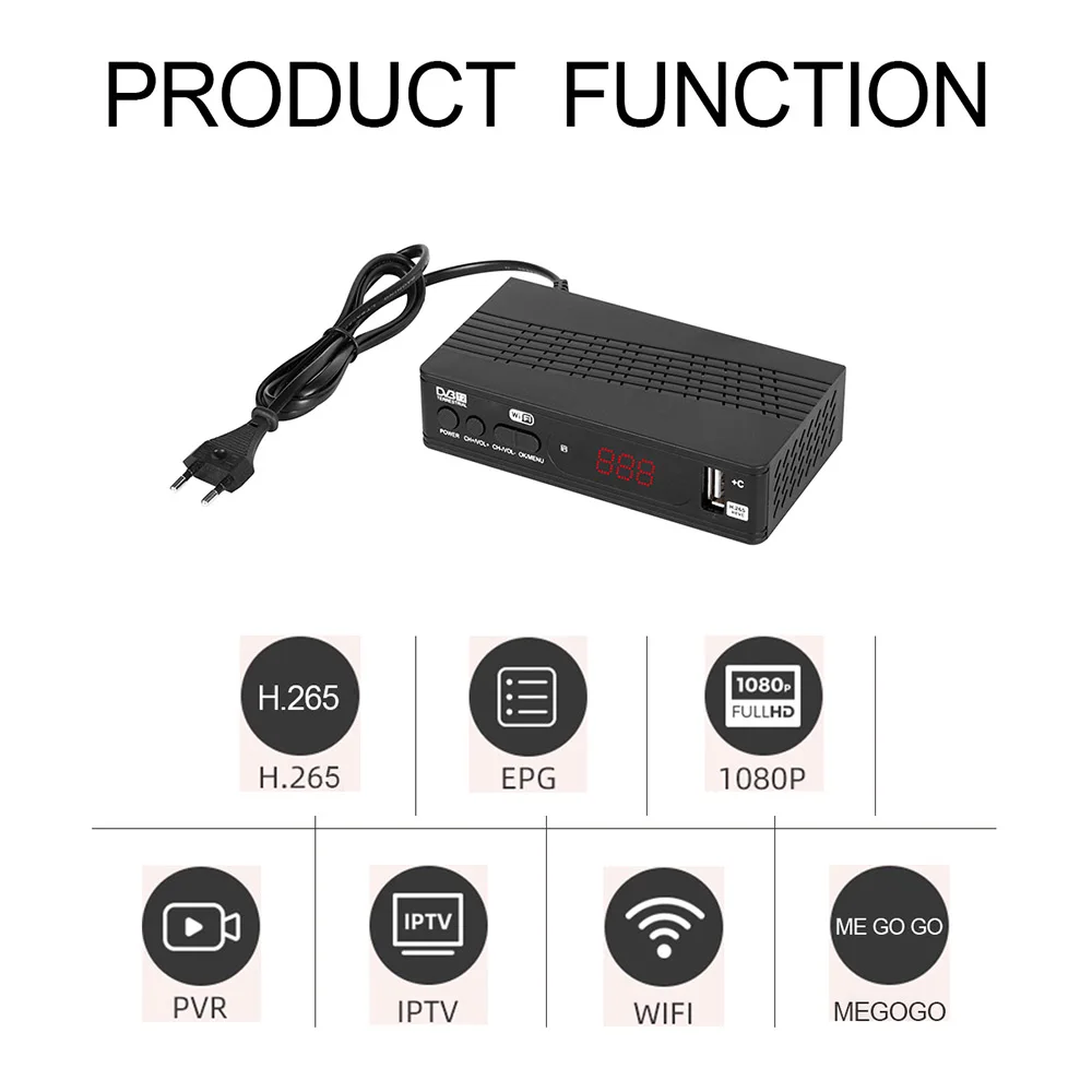 

DVB-T/T2 Smart TV Box H.265 Digital HD 1080P USB2.0 Tuner Receiver Satellite Decoder Top Box For Monitor Adapter Support PVR