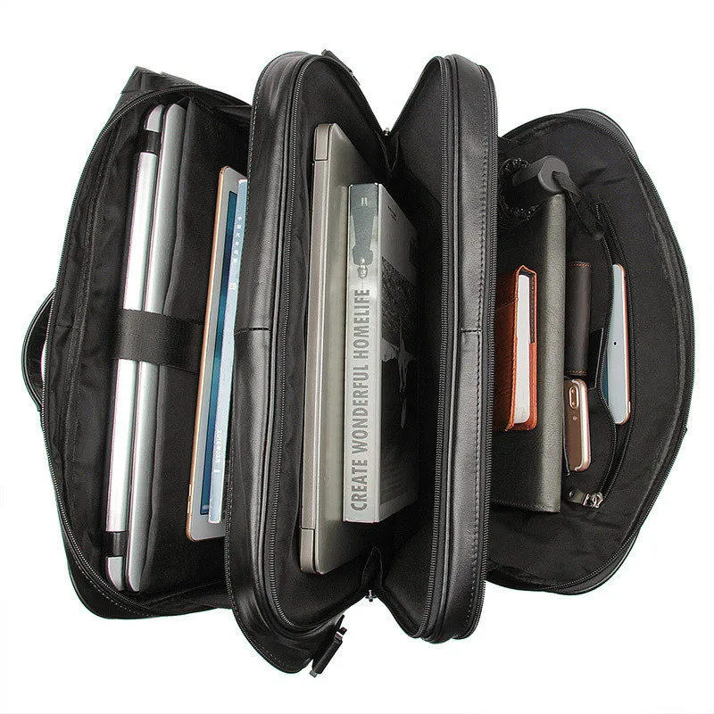 Luxury leather business men's bag large leather briefcase 17 inch natural leather laptop bag new