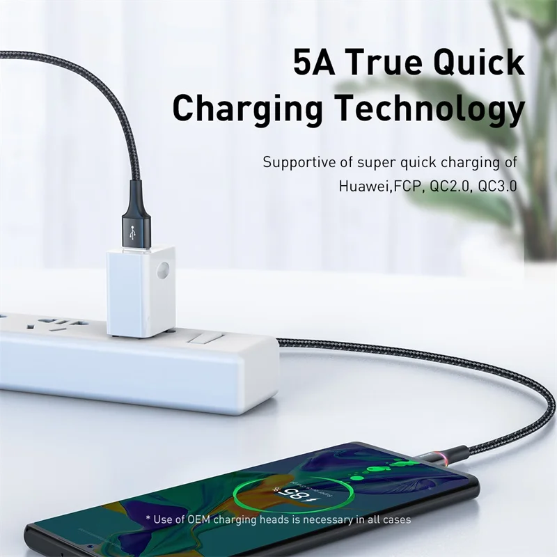 Кабель Baseus USB Type C для Huawei Mate 30 20 P30 P20 Pro Lite 5A 40 Вт USB-кабель быстрой зарядки USB-C кабель