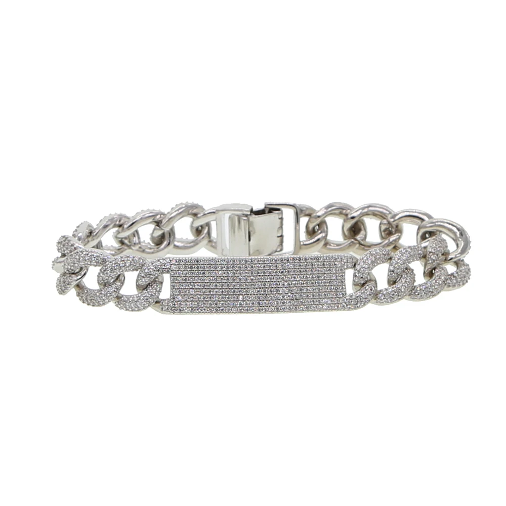 Для женщин и мужчин iced out bling micro pave cz квадратный бар очарование Снаряженная кубинская цепь браслет 17 см рок хип хоп ювелирные изделия