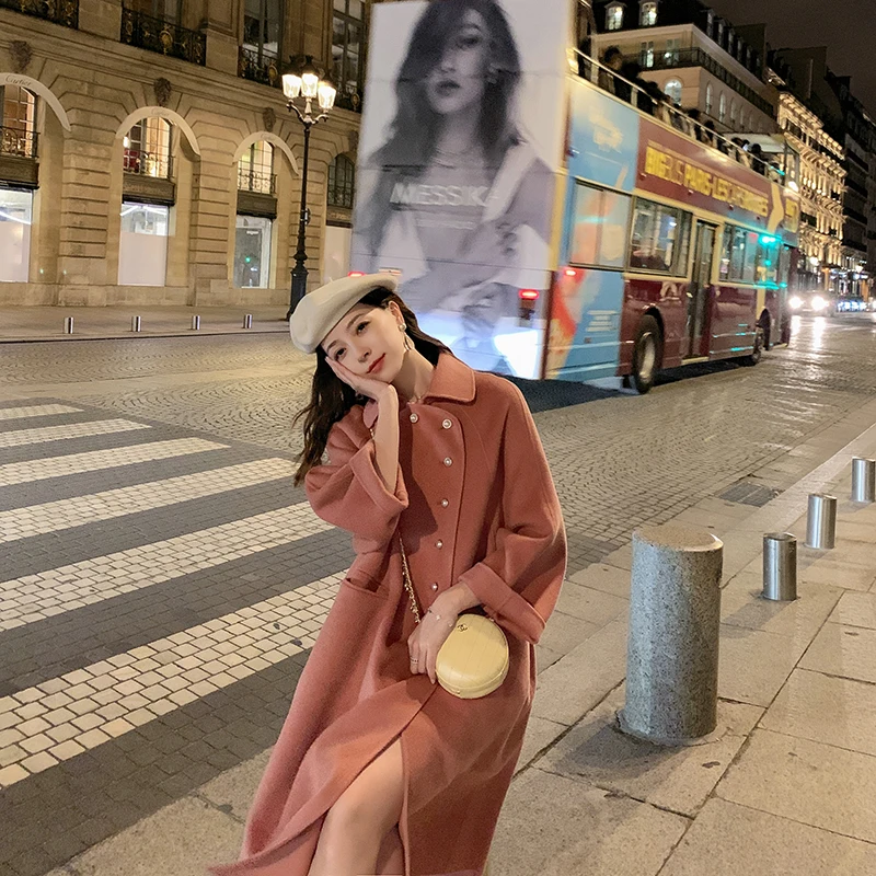 New High Grade Double-Sided Woolen Coat In Long Wool Coat Doll Collar Fashion A-Line Loose Woolen Coat Women Winter Warm