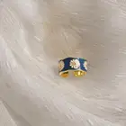 Французское пасторальное женское элегантное винтажное эмалированное кольцо с синей глазурью Маргаритки