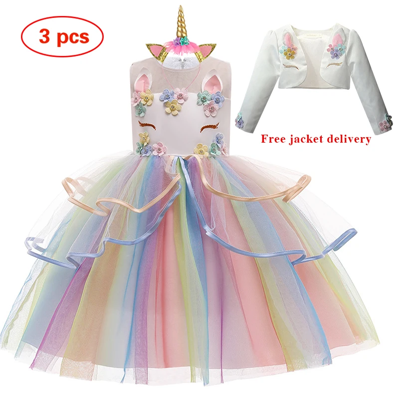 

2021 Christmas Unicorn Party Dress For Girls Dress Carnival Costume Princess Dresses Flower Girl Wedding Dresses 3 to 10 Years