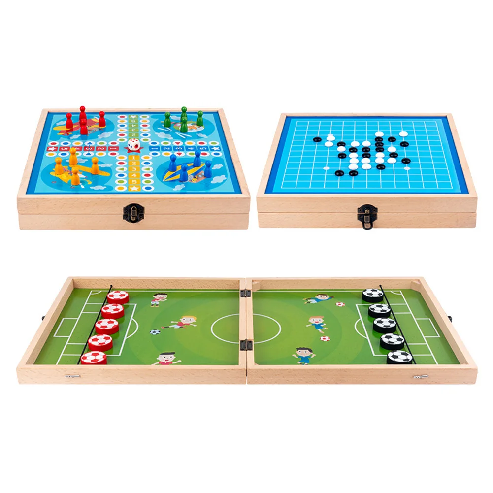 

3 In 1 Desktop Battle Educational Toy Foosball Winner Wooden Home Fast Sling Puck Game Bouncing Chess Funny For Kids Adults