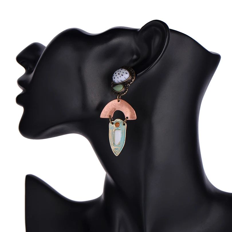 Этнические геометрические круглый натуральный камень Висячие серьги для женщин