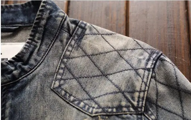 Синяя джинсовая Мужская винтажная Классическая Байкерская мотоциклетная куртка