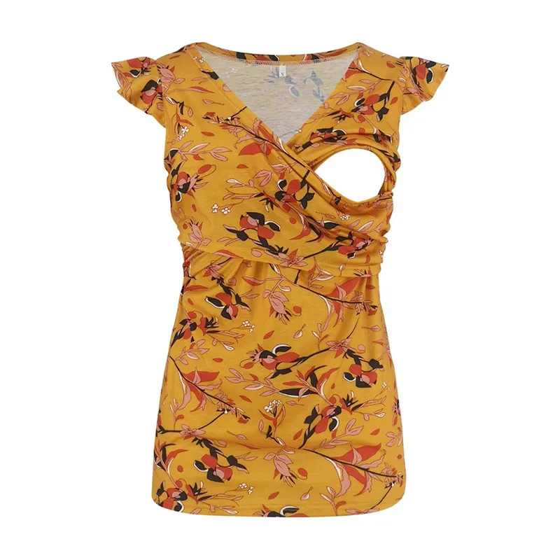 

Nursing Top Women Maternity Fly Sleeve Floral Print Nursing Tops T-shirt For Breastfeeding Ropa Para Embarazada Pregnancy Shirt